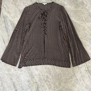 Promesa Floral Bohemian Lace Up Peasant Top With Long Balloon Sleeves